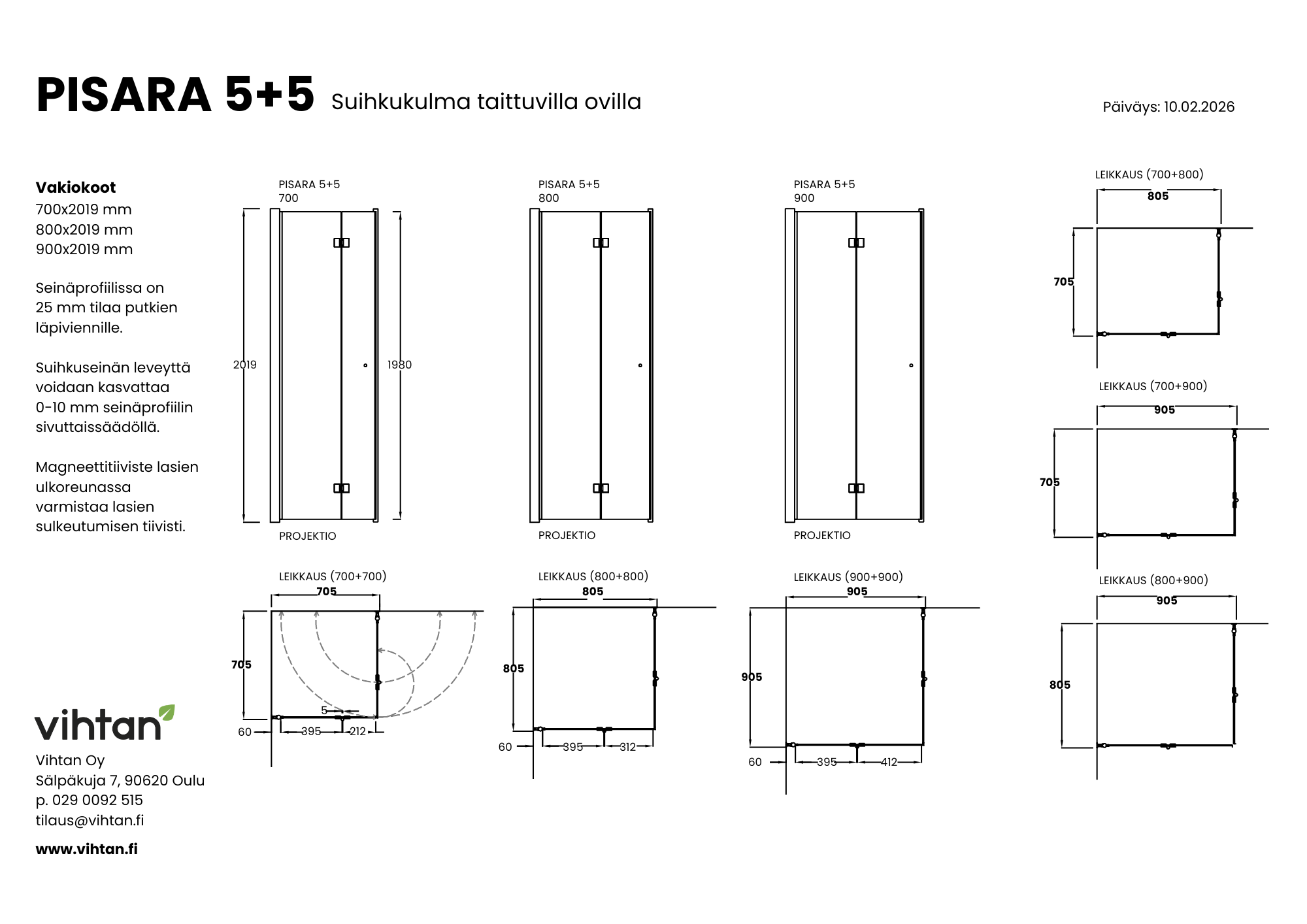 Mittakuva PISARA 5+5 suihkukulma