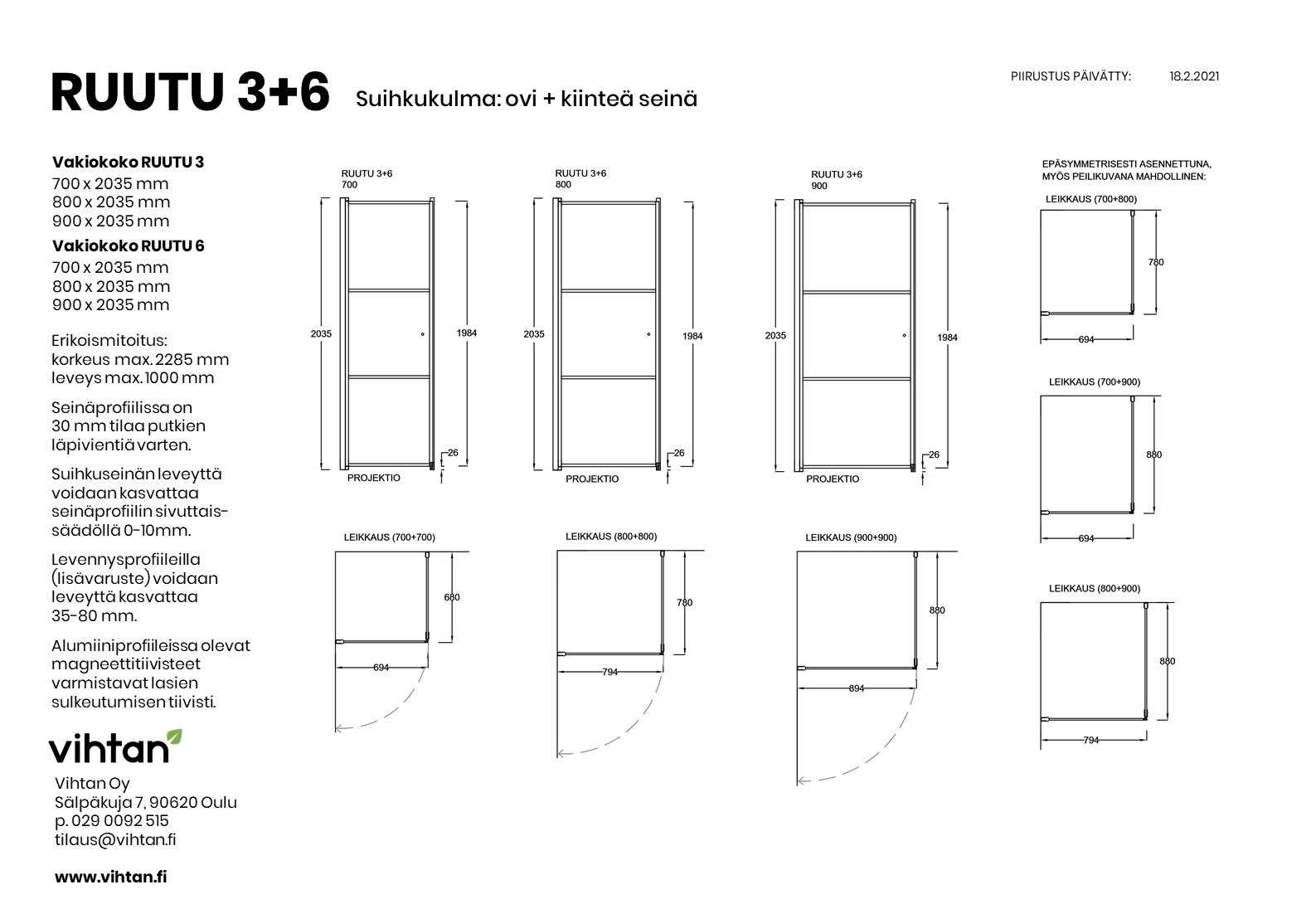 mittakuva RUUTU 3+6 suihkukulma