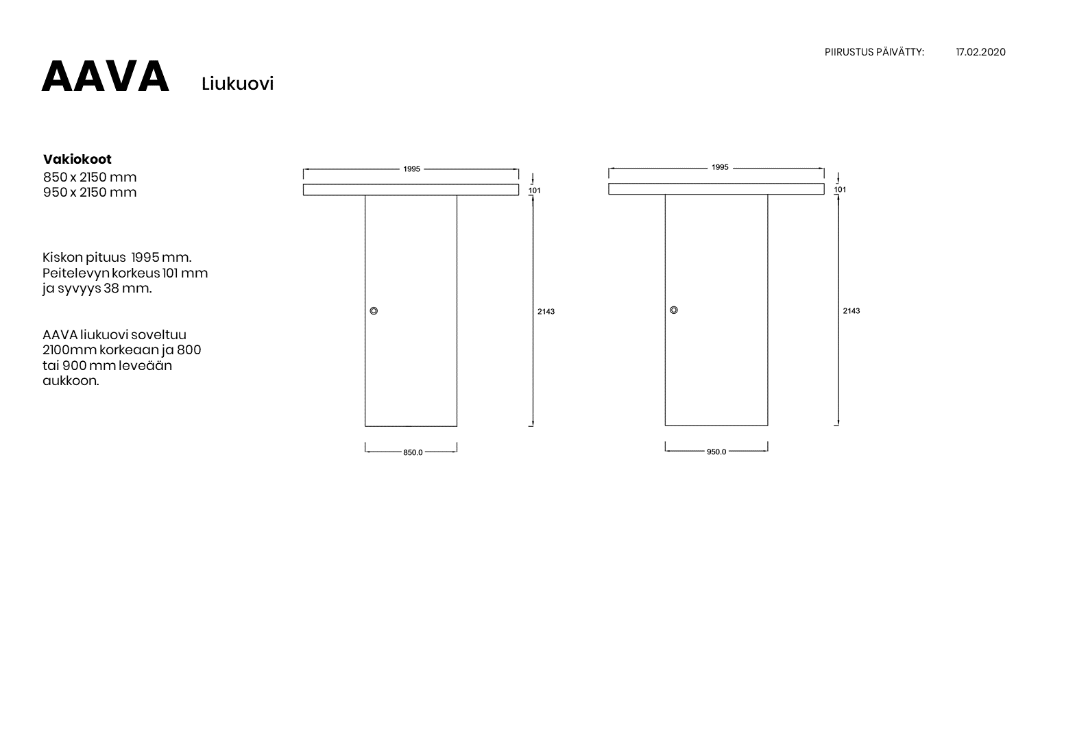 Mittakuva AAVA lasiliukuovi